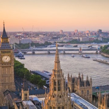 Aerial view of London, big ben close up