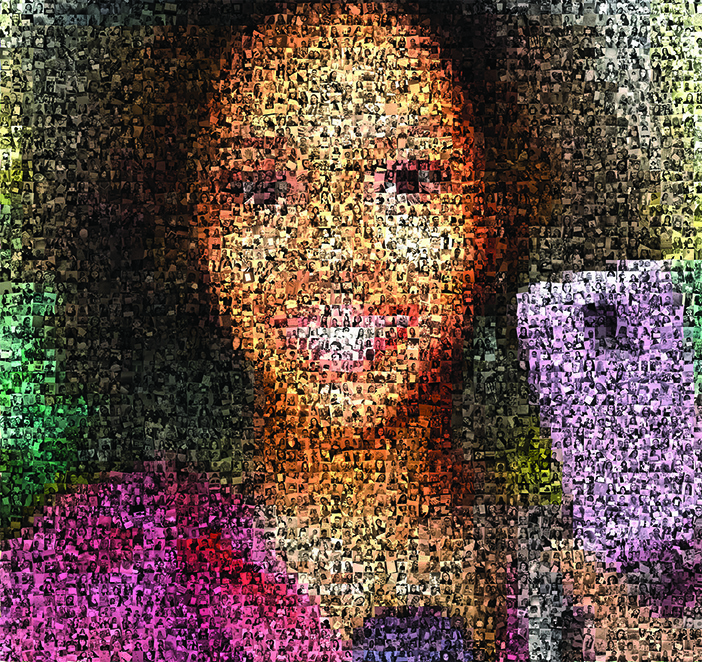 portrait of a woman made up from hundreds of small images
