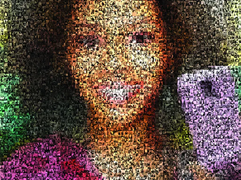 portrait of a woman made up from hundreds of small images